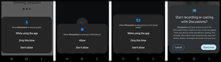 Various permissions to be accepted upon first use