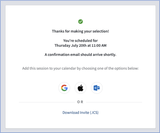 Confirmation of chosen timeslot