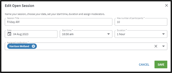 Confirming an edited session timeslot