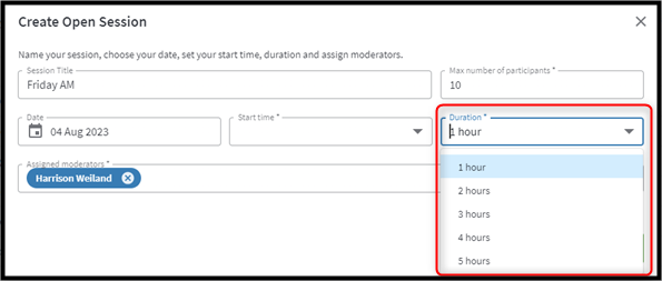 Setting the duration of a session timeslot