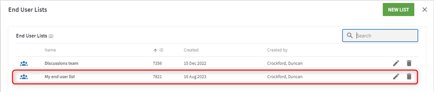 Newly created End Users List added