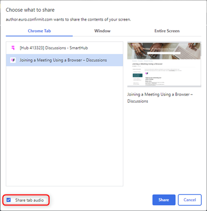 Selecting Share Audio