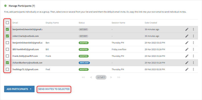 Select emails to be sent