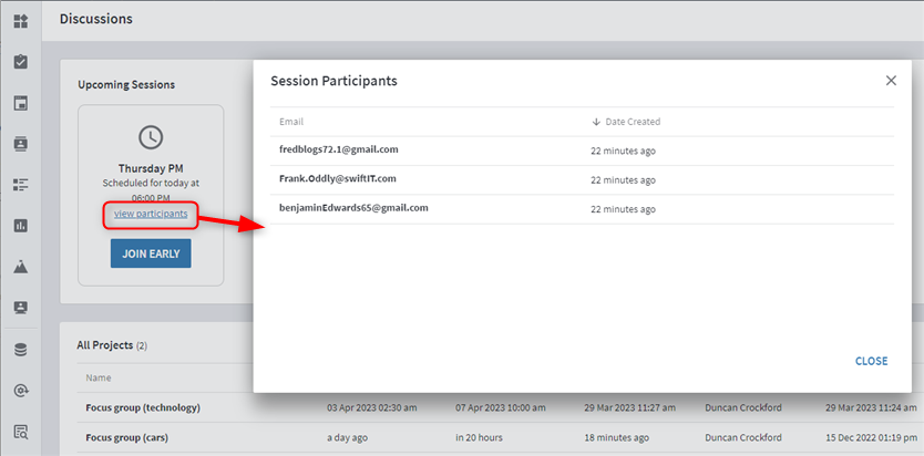 Enrolled Participants via Upcoming Sessions