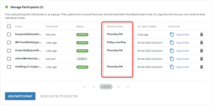 Enrolled Participants via Manage Participants pane