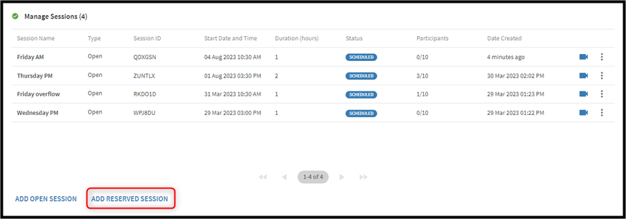 Creating a new reserved session