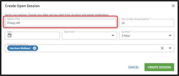 Entering the title for a new session timeslot
