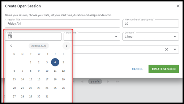 Setting the date for a session timeslot